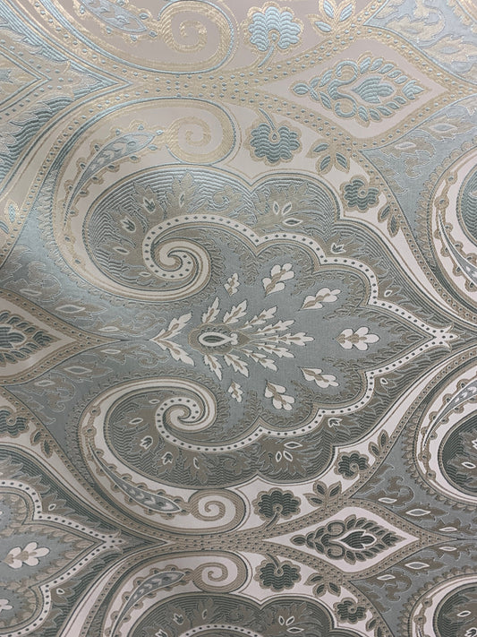 MINT BLUE IVORY Damask Brocade Upholstery Fabric (58 in.) Sold By The Yard