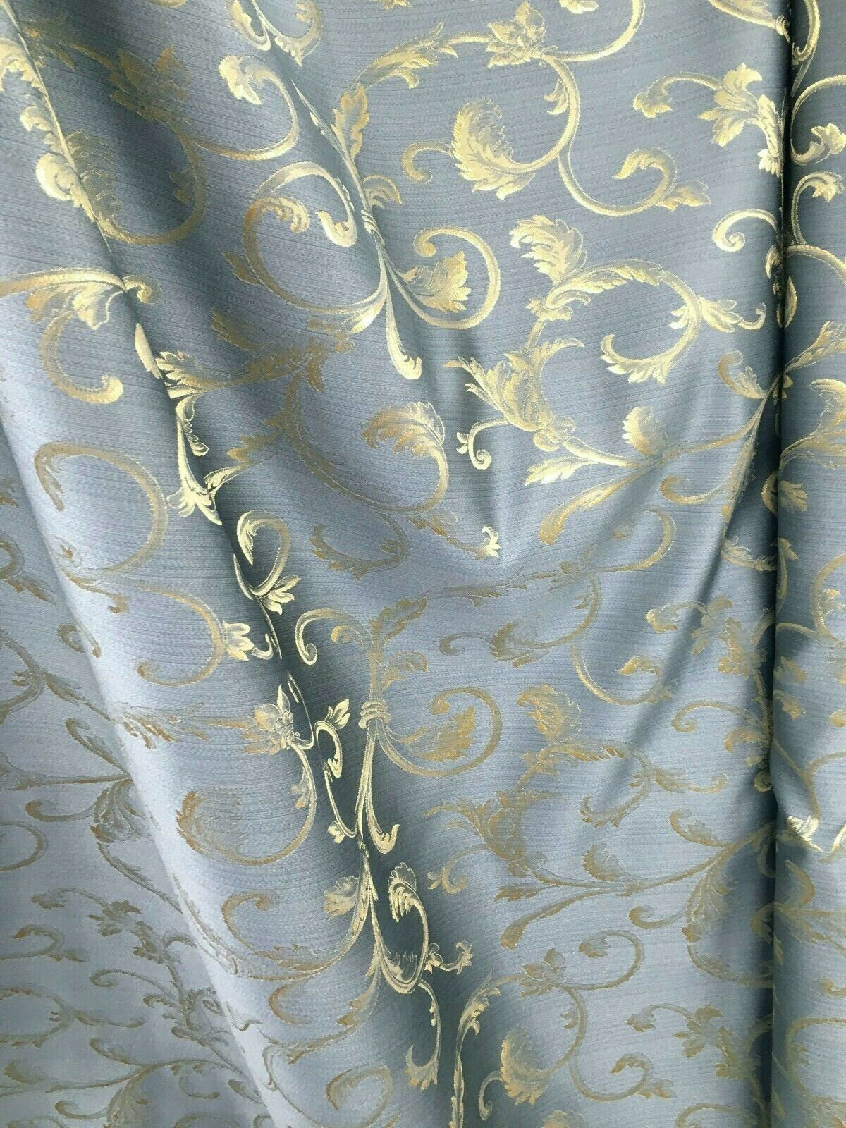 BLUE GOLD Brocade Flower Floral Upholstery Drapery Fabric (110 in.) Sold By The Yard