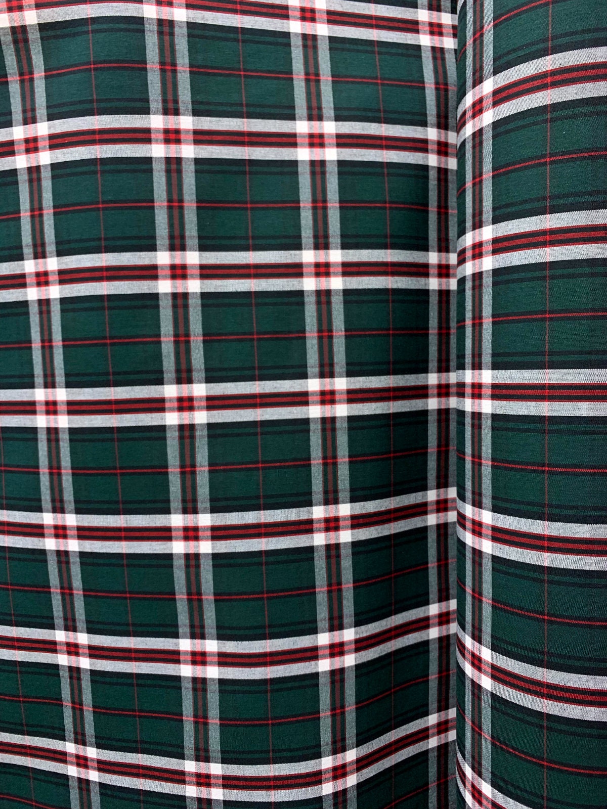 Dark Green Red White Plaid Poly Cotton Uniform Poplin Fabric (60 in.) Sold By The Yard