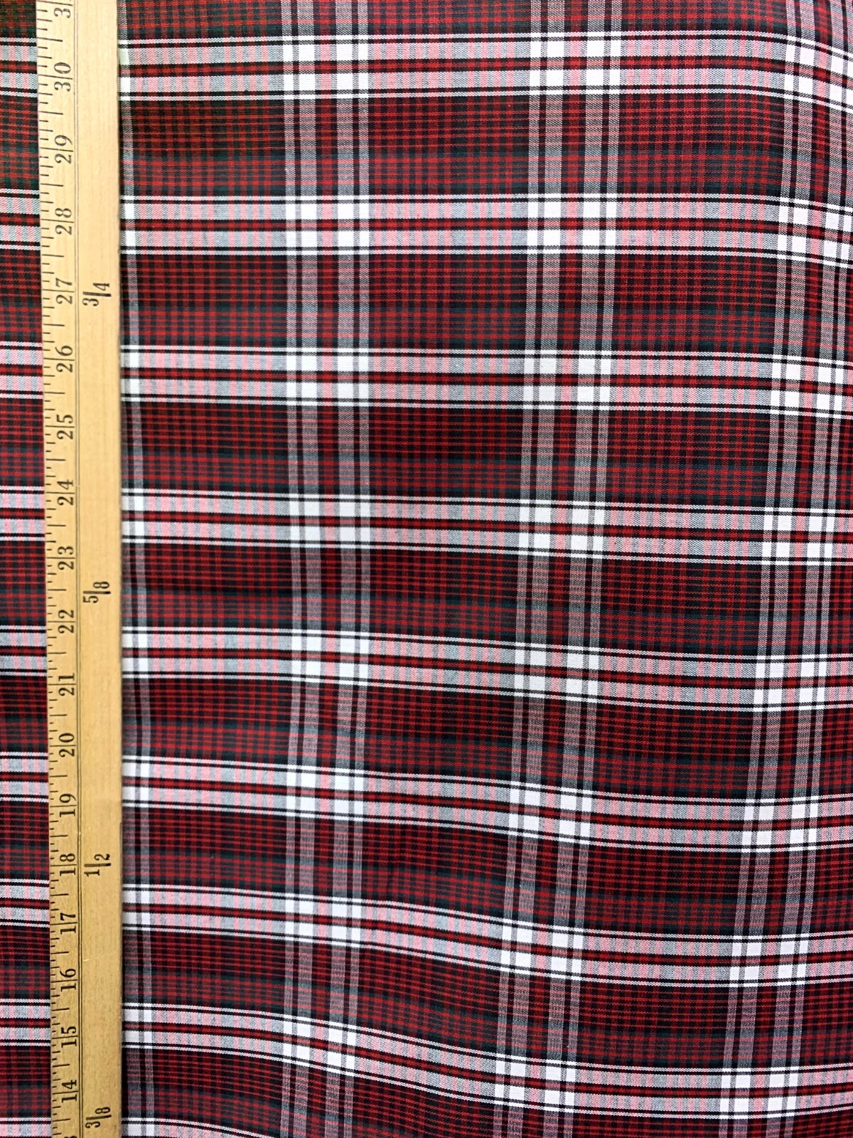 RED WHITE BLACK Plaid Poly Cotton Uniform Poplin Fabric (60 in.) Sold By The Yard