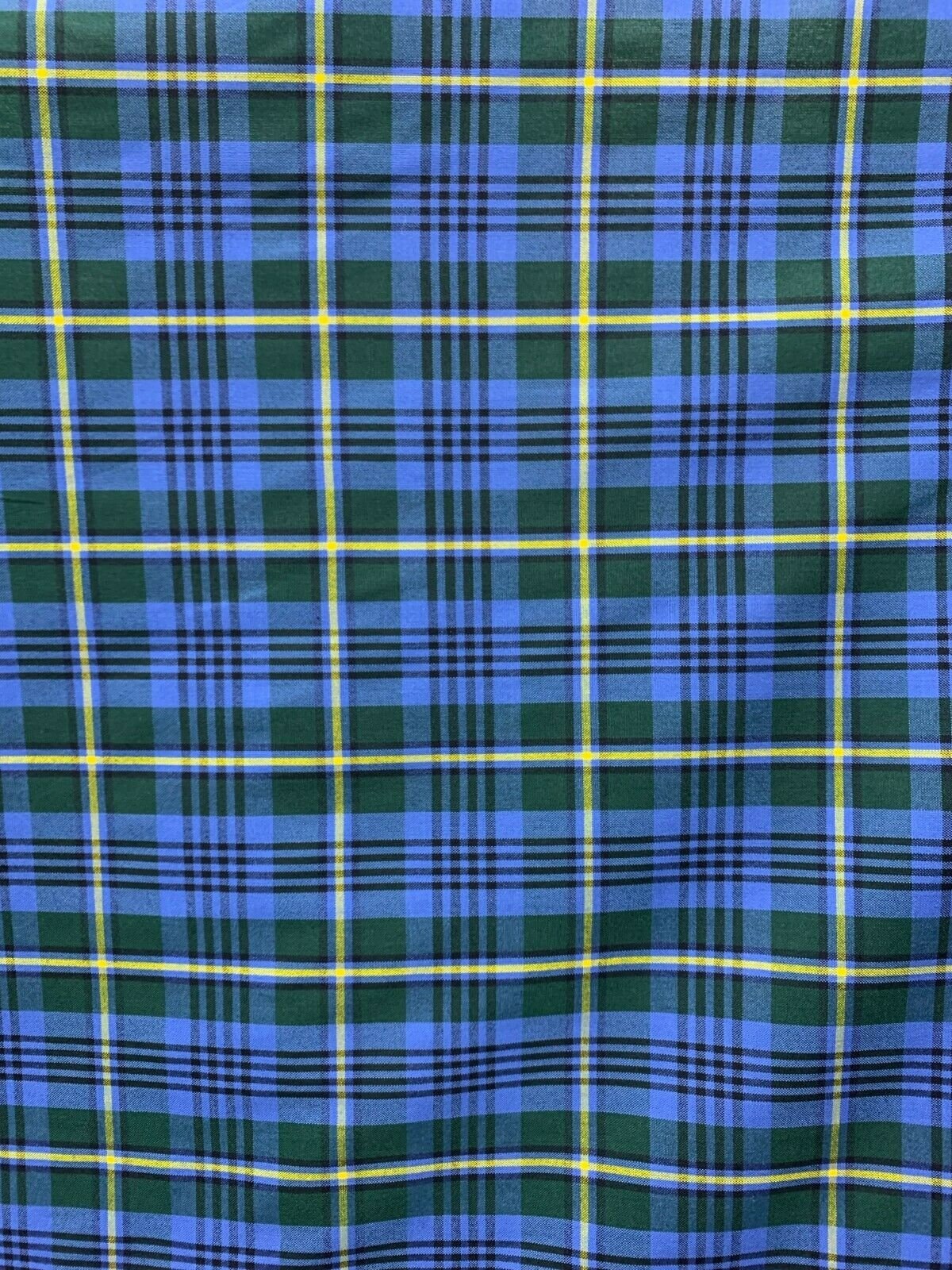 BLUE GREEN YELLOW Plaid Poly Cotton Uniform Poplin Fabric (60 in.) Sold By The Yard
