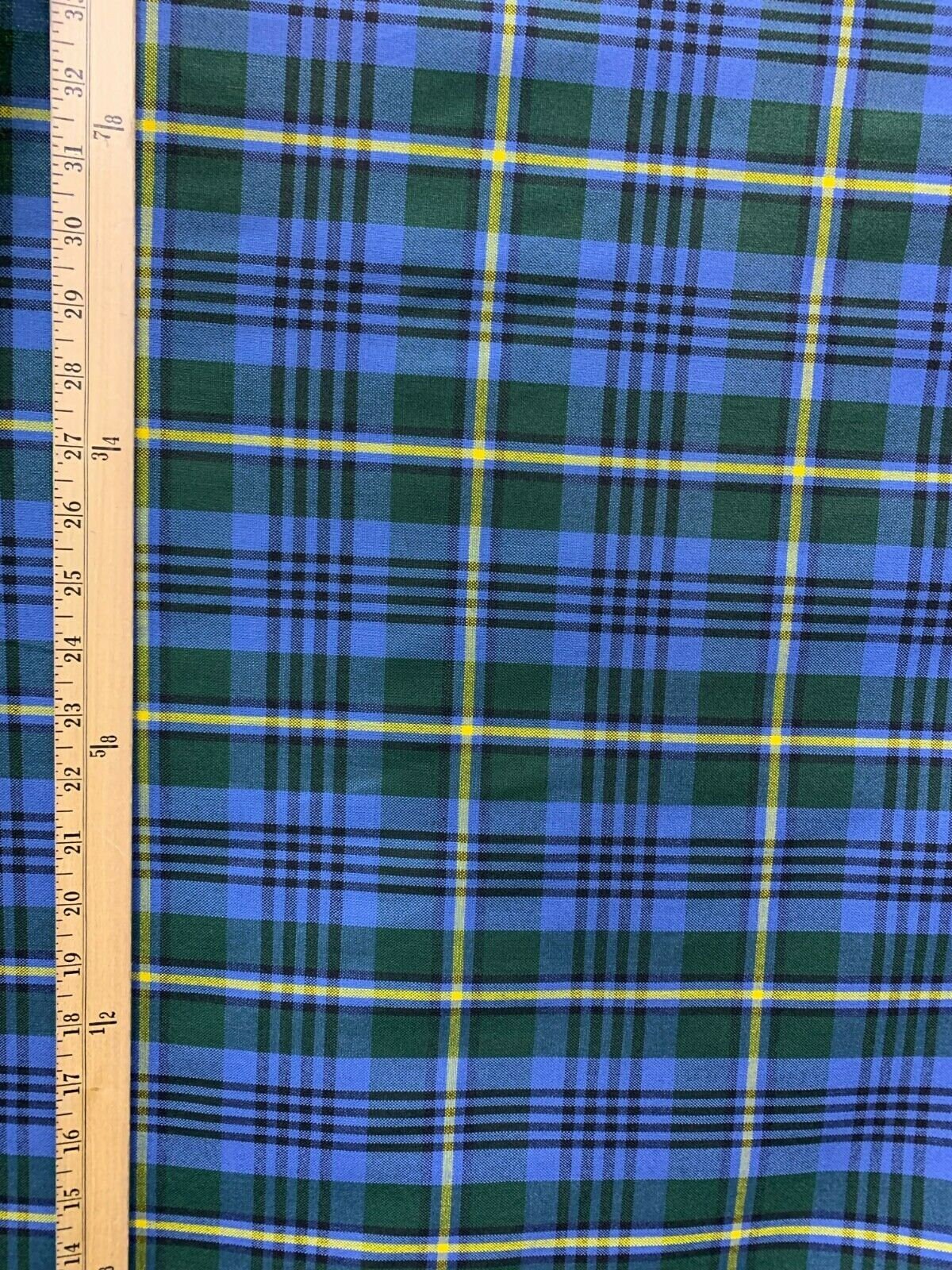 BLUE GREEN YELLOW Plaid Poly Cotton Uniform Poplin Fabric (60 in.) Sold By The Yard
