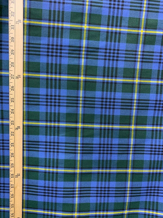 BLUE GREEN YELLOW Plaid Poly Cotton Uniform Poplin Fabric (60 in.) Sold By The Yard