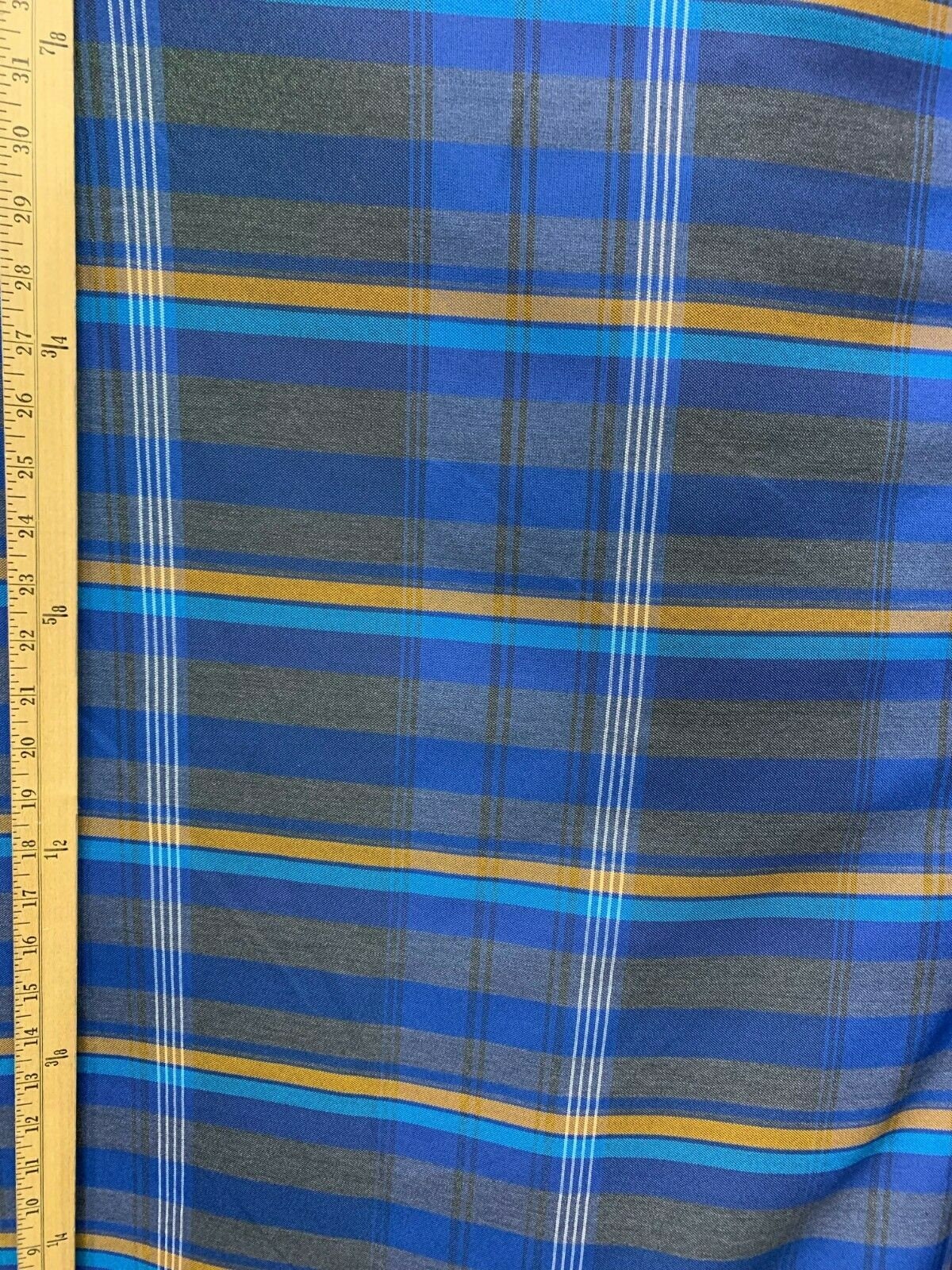 GRAY BLUE ORANGE Plaid Poly Cotton Uniform Poplin Fabric (60 in.) Sold By The Yard