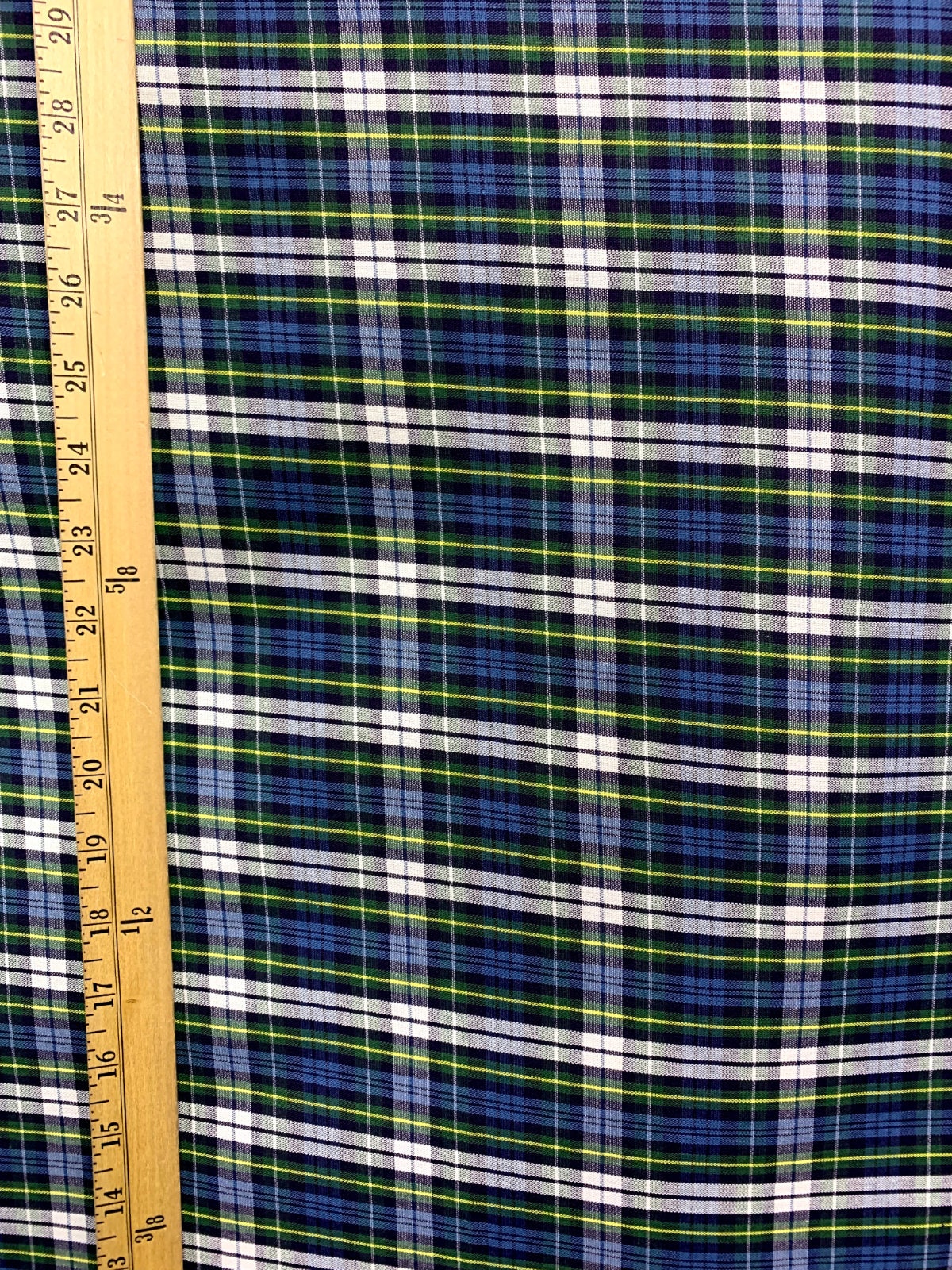 Navy Blue Green White Plaid Poly Cotton Uniform Poplin Fabric (60 in.) Sold By The Yard