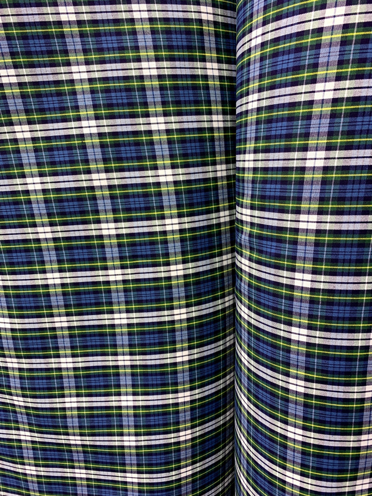 Navy Blue Green White Plaid Poly Cotton Uniform Poplin Fabric (60 in.) Sold By The Yard