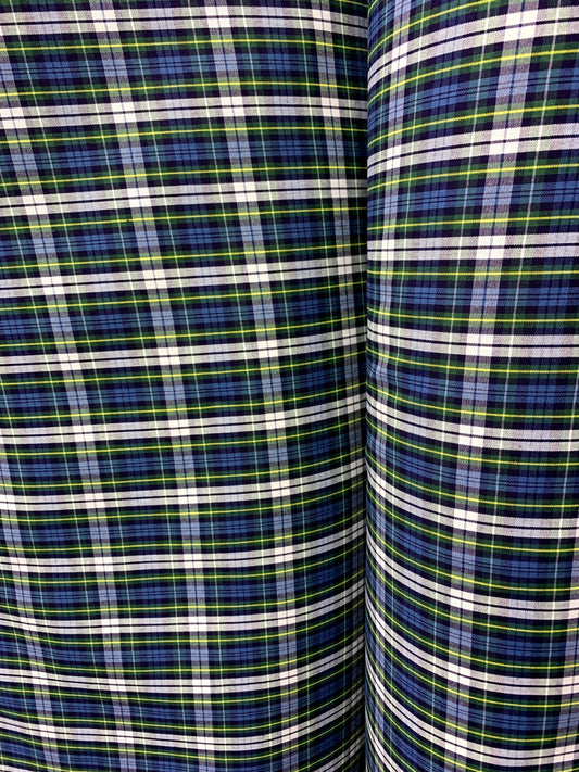 Navy Blue Green White Plaid Poly Cotton Uniform Poplin Fabric (60 in.) Sold By The Yard