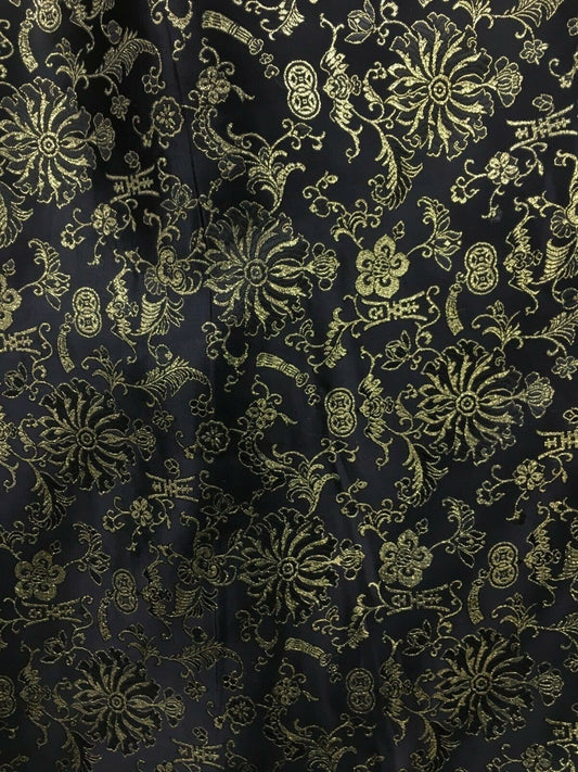 BLACK GOLD Metallic Embroidered Floral Brocade Fabric (56 in.) Sold By The Yard