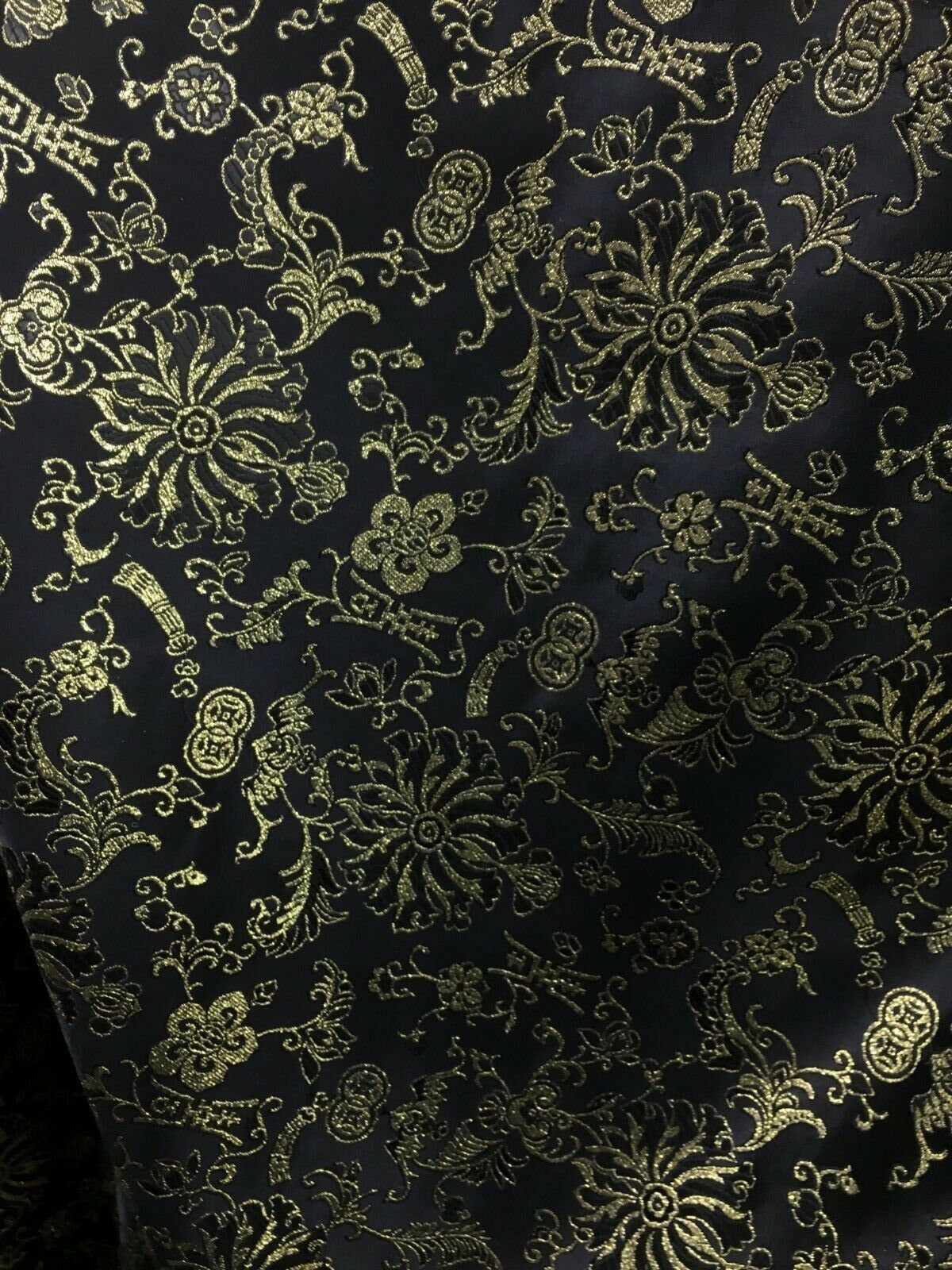 BLACK GOLD Metallic Embroidered Floral Brocade Fabric (56 in.) Sold By The Yard