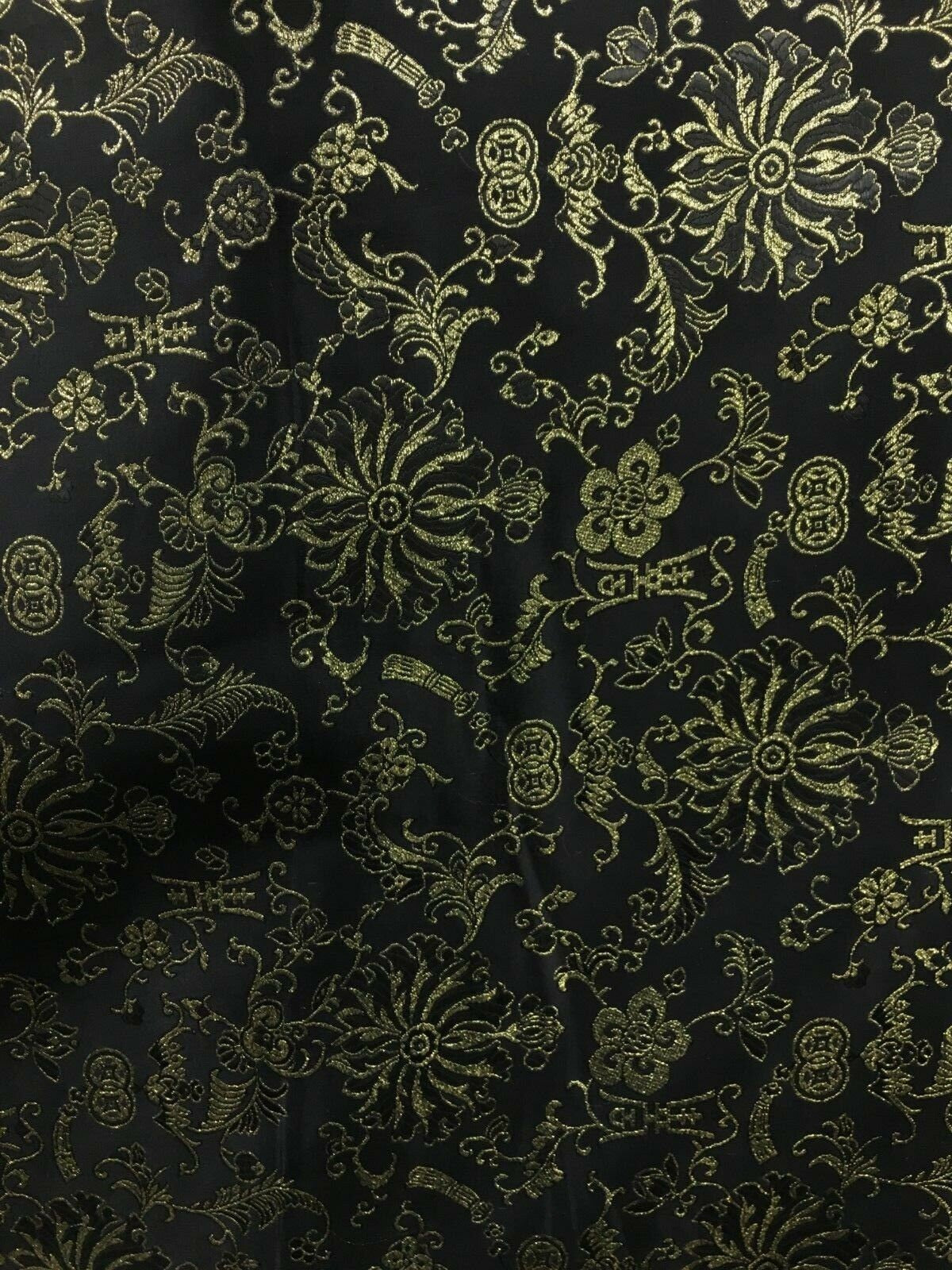 BLACK GOLD Metallic Embroidered Floral Brocade Fabric (56 in.) Sold By The Yard