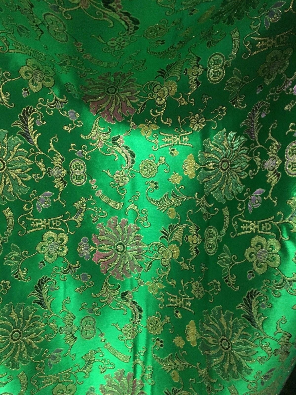 GREEN MULTICOLOR Metallic Floral Brocade Fabric (56 in.) Sold By The Yard