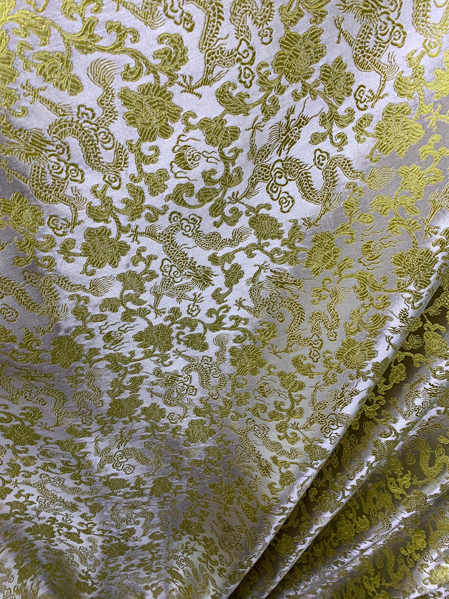 GRAY GOLD Metallic Dragon Floral Brocade Fabric (54 in.) Sold By The Yard