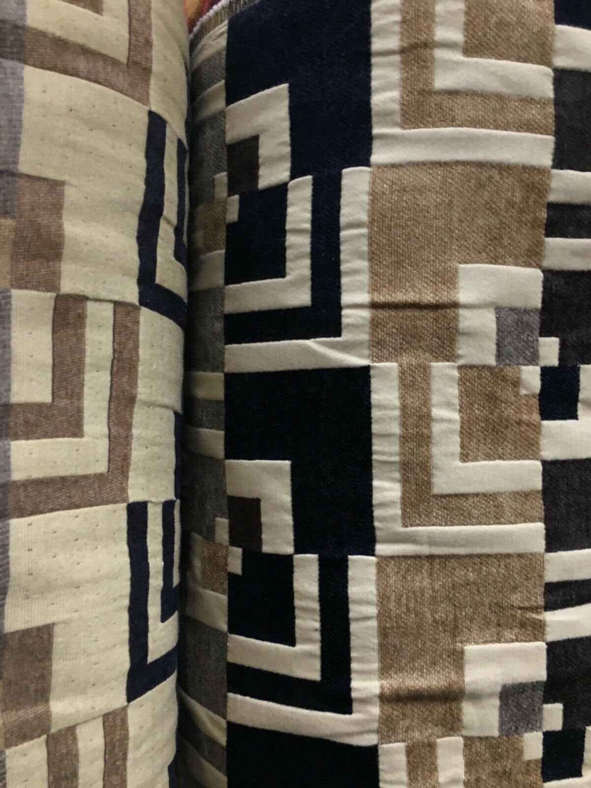 BEIGE BLACK BROWN Geometric Chenille Upholstery Brocade Fabric (54 in.) Sold By The Yard