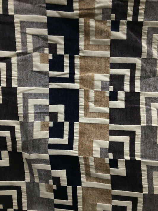 BEIGE BLACK BROWN Geometric Chenille Upholstery Brocade Fabric (54 in.) Sold By The Yard