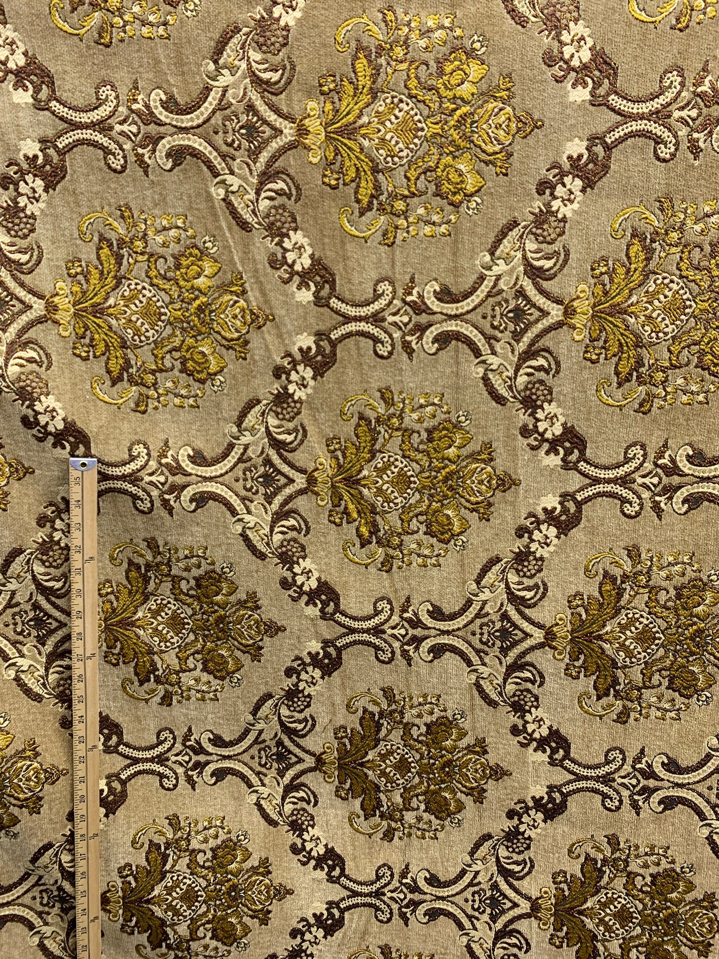 LIGHT BROWN GOLD Damask Chenille Upholstery Brocade Fabric (54 in.) Sold By The Yard