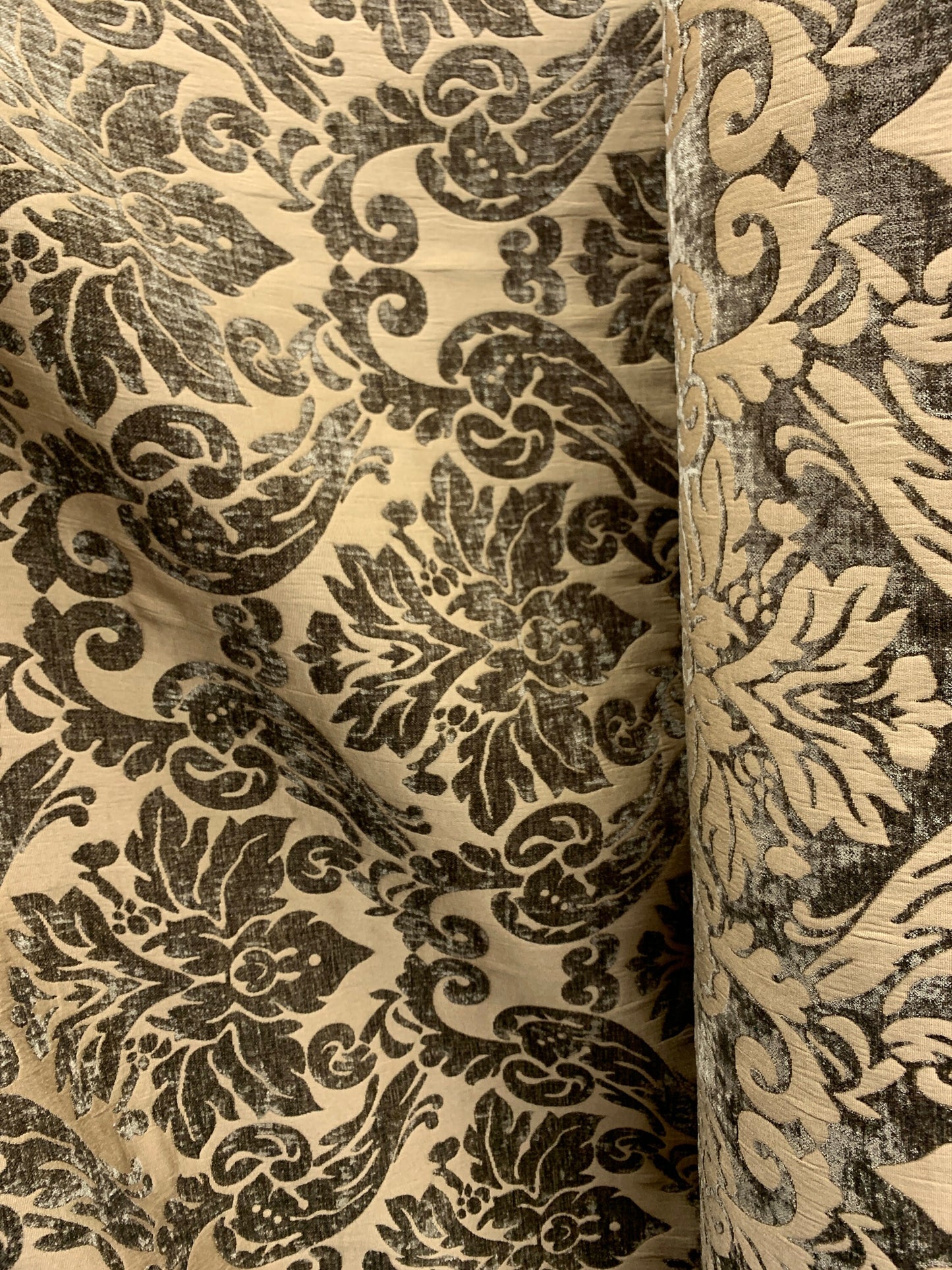 BROWN Damask Chenille Upholstery Brocade Fabric (54 in.) Sold By The Yard