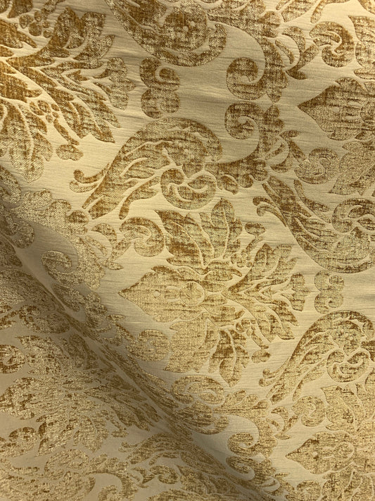 GOLD Damask Chenille Upholstery Brocade Fabric (54 in.) Sold By The Yard