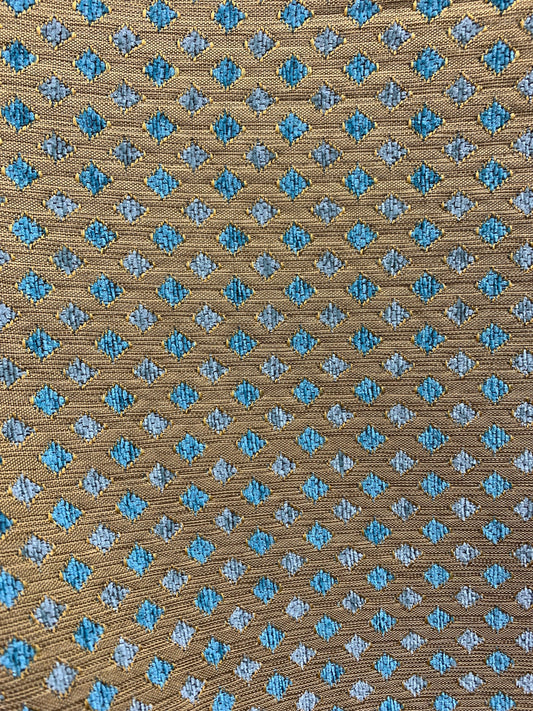 TURQUOISE BLUE GOLD Diamond Chenille Upholstery Brocade Fabric (56 in.) Sold By The Yard