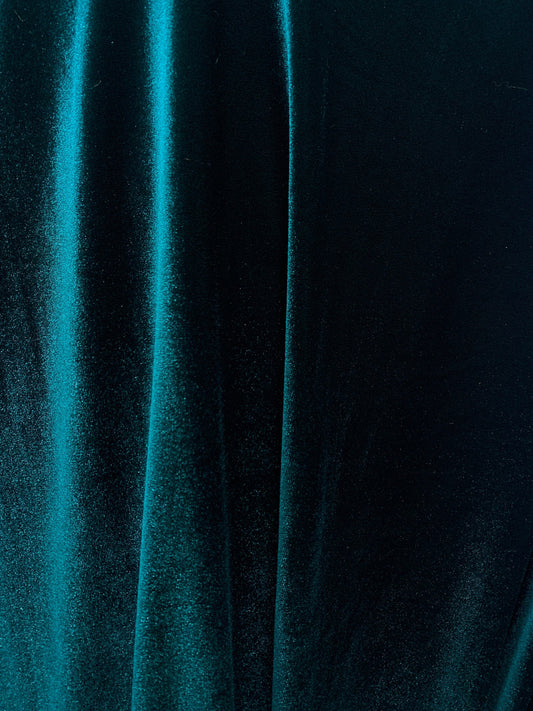 DARK TEAL GREEN Polyester Stretch Velvet Fabric (60 in.) Sold By The Yard