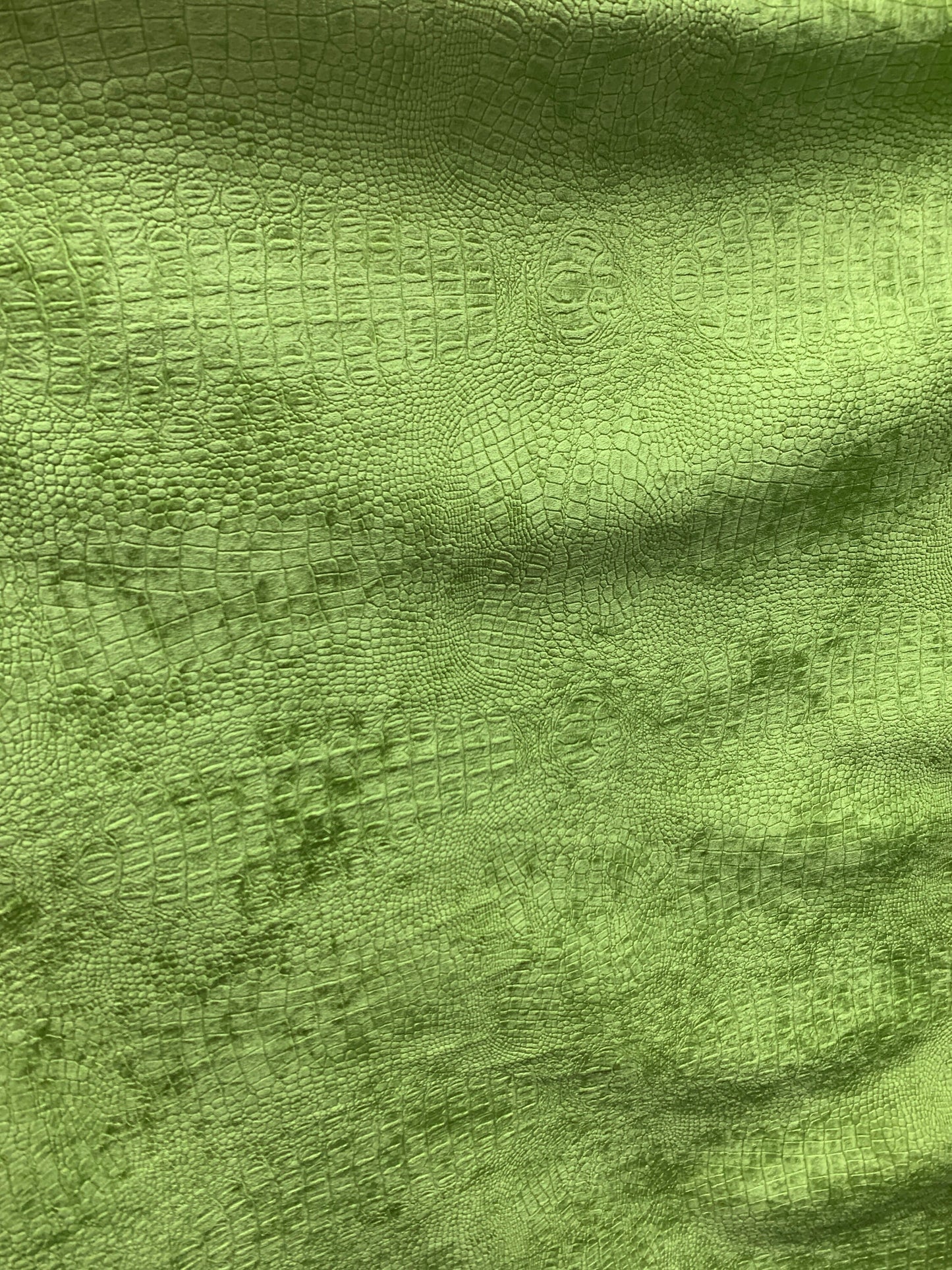 LIME GREEN Alligator Crocodile Embossed Chenille Velvet Fabric (56 in.) Sold By The Yard