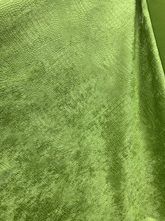 LIME GREEN Alligator Crocodile Embossed Chenille Velvet Fabric (56 in.) Sold By The Yard