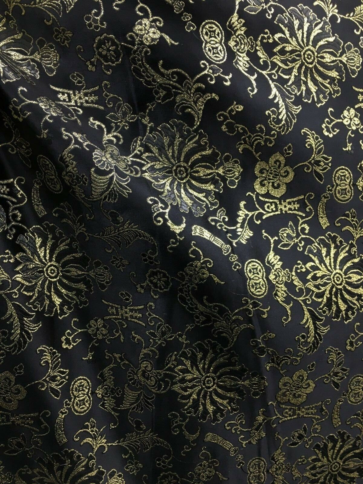 BLACK GOLD Metallic Embroidered Floral Brocade Fabric (56 in.) Sold By The Yard