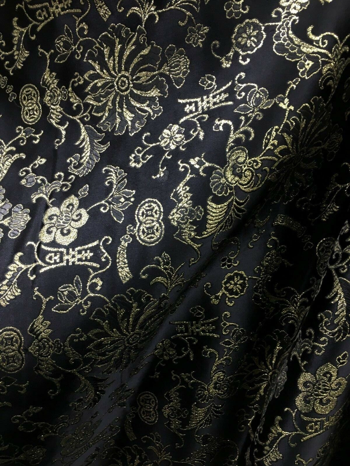 BLACK GOLD Metallic Embroidered Floral Brocade Fabric (56 in.) Sold By The Yard