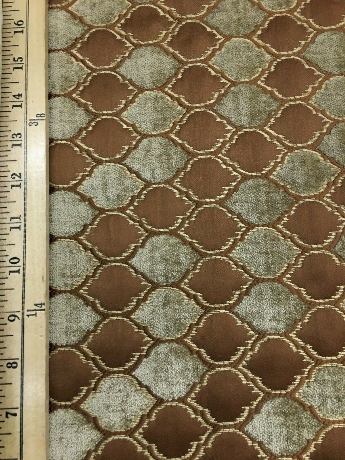 COPPER BROWN BEIGE Diamond Chenille Upholstery Brocade Fabric (54 in.) Sold By The Yard