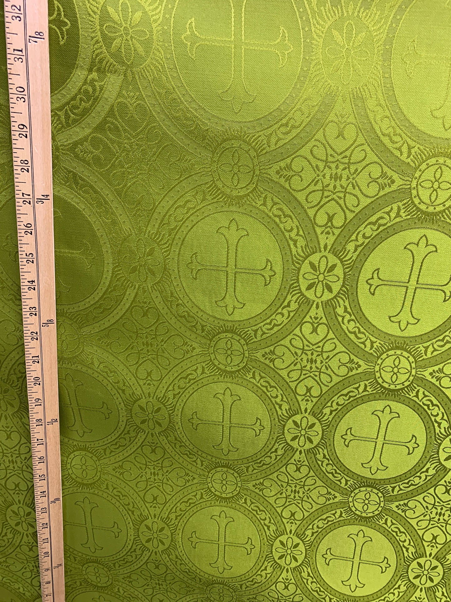 OLIVE Liturgical Cross Brocade Fabric (55 in.) Sold By The Yard