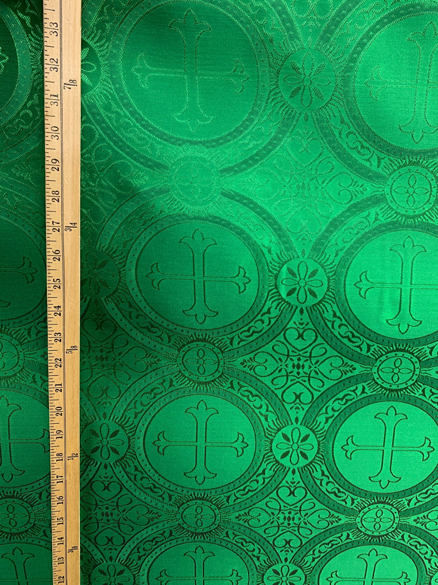 EMERALD GREEN Liturgical Cross Brocade Fabric (55 in.) Sold By The Yard