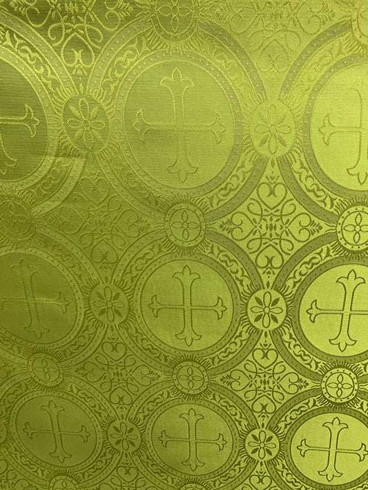 OLIVE Liturgical Cross Brocade Fabric (55 in.) Sold By The Yard