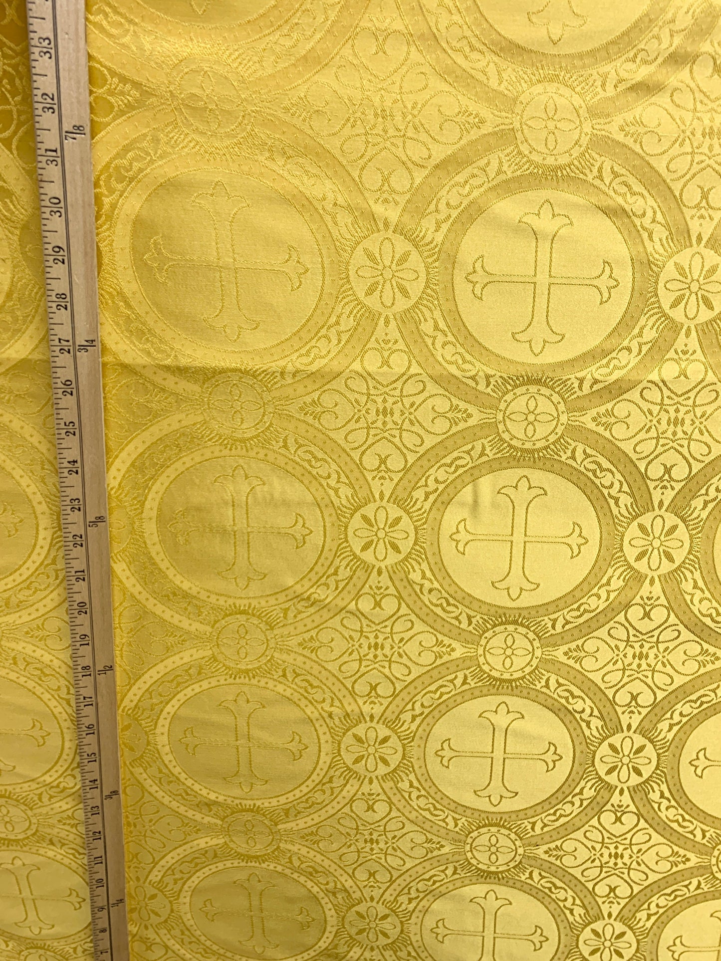 GOLD Liturgical Cross Brocade Fabric (55 in.) Sold By The Yard