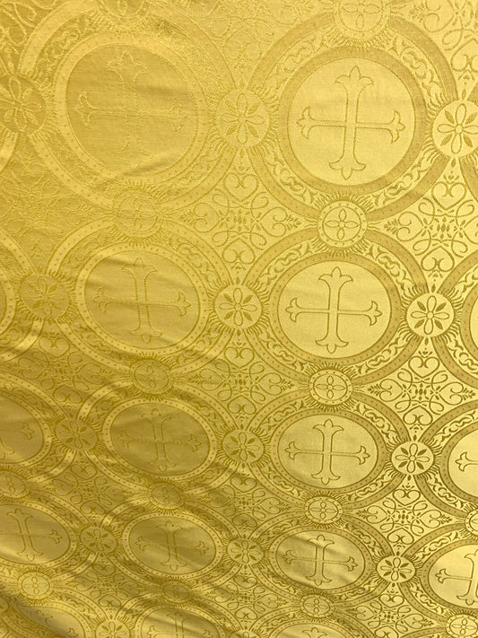 GOLD Liturgical Cross Brocade Fabric (55 in.) Sold By The Yard