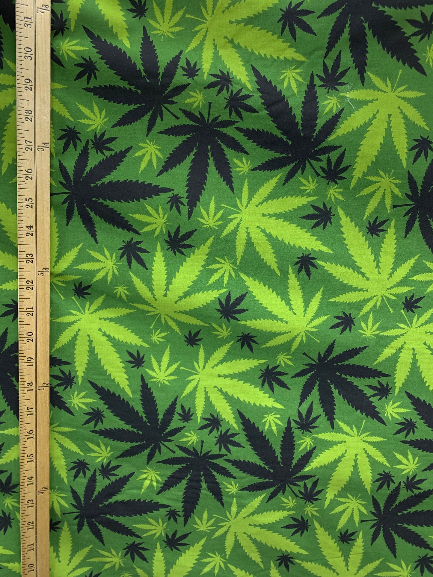 GREEN Marijuana Cannabis Leaf Printed Poly Cotton Fabric (58 in.) Sold By The Yard