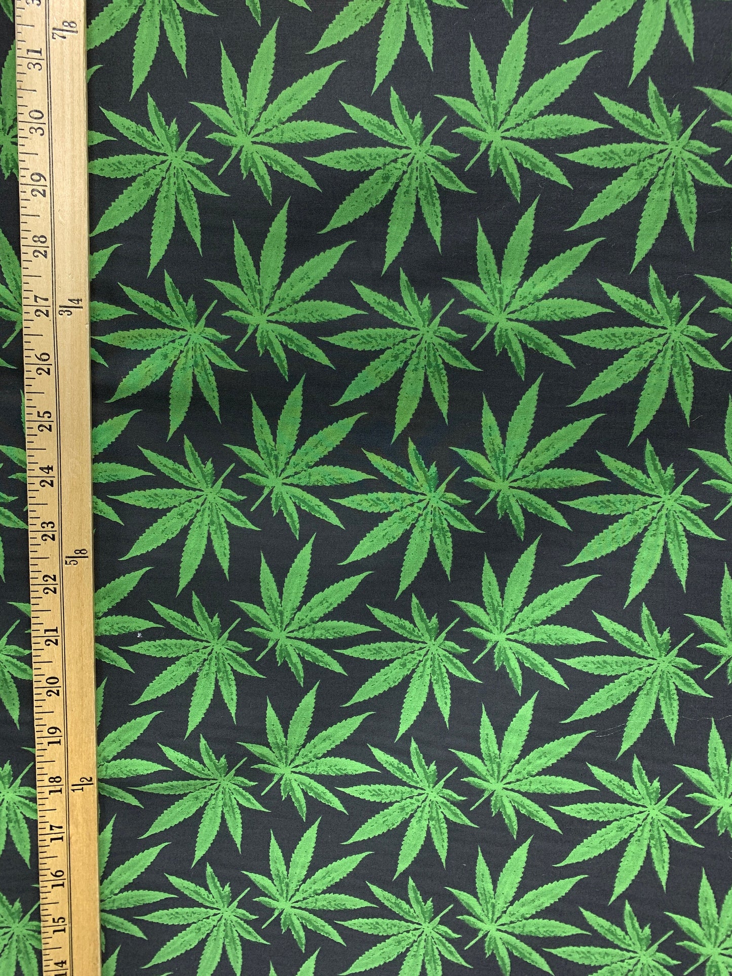 GREEN BLACK Marijuana Cannabis Leaf Printed Poly Cotton Fabric (58 in.) Sold By The Yard