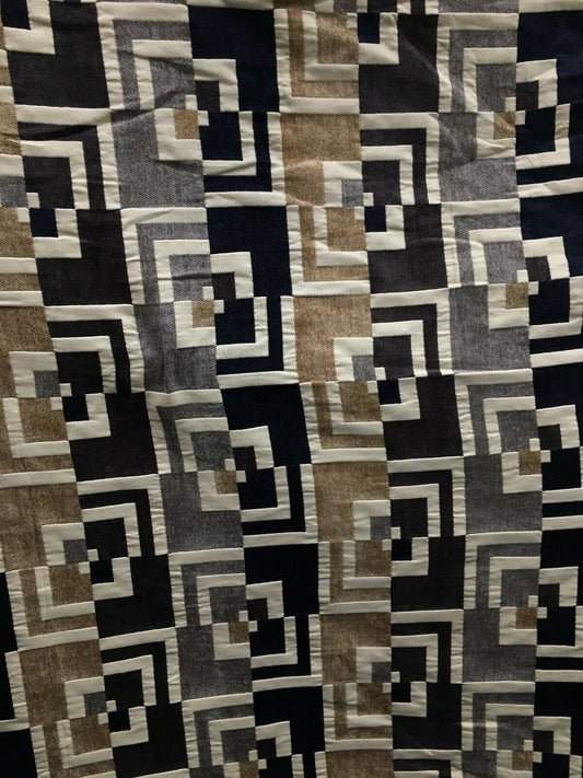 BEIGE BLACK BROWN Geometric Chenille Upholstery Brocade Fabric (54 in.) Sold By The Yard