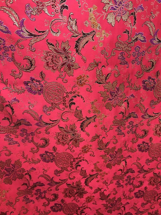 RED MULTICOLOR Metallic Floral Brocade Fabric (56 in.) Sold By The Yard