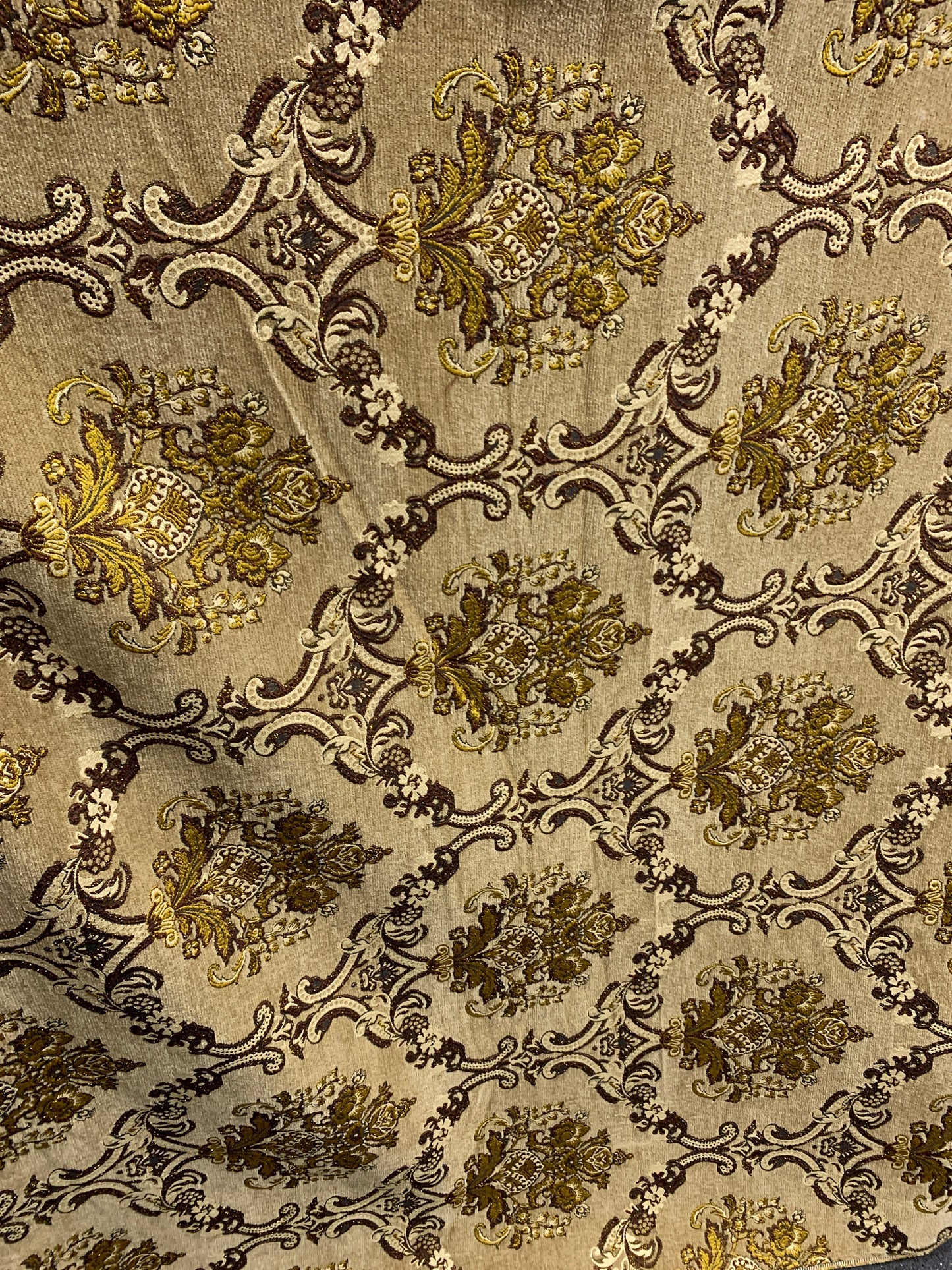 LIGHT BROWN GOLD Damask Chenille Upholstery Brocade Fabric (54 in.) Sold By The Yard