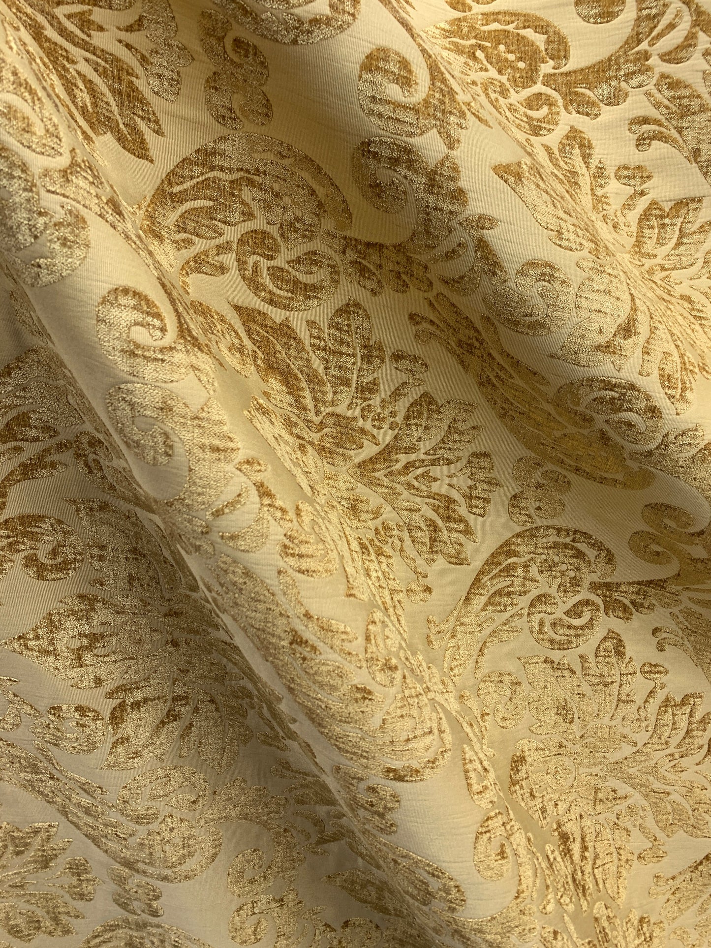 GOLD Damask Chenille Upholstery Brocade Fabric (54 in.) Sold By The Yard