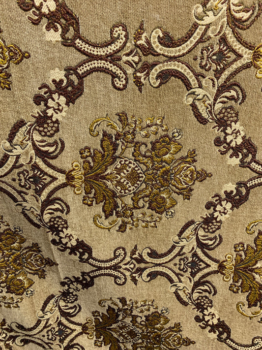 LIGHT BROWN GOLD Damask Chenille Upholstery Brocade Fabric (54 in.) Sold By The Yard