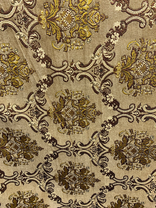 LIGHT BROWN GOLD Damask Chenille Upholstery Brocade Fabric (54 in.) Sold By The Yard