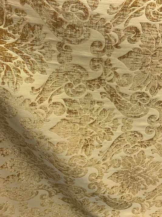 GOLD Damask Chenille Upholstery Brocade Fabric (54 in.) Sold By The Yard