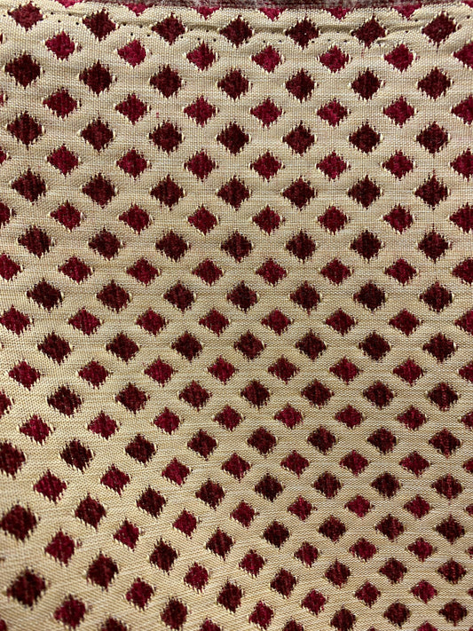 BURGUNDY BEIGE Diamond Chenille Upholstery Brocade Fabric (56 in.) Sold By The Yard