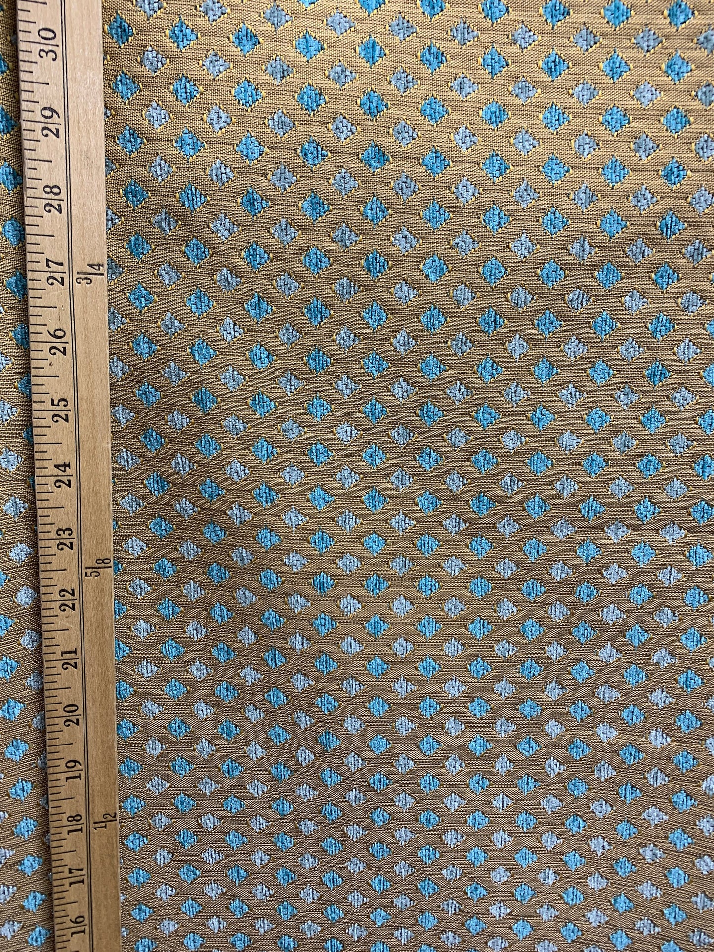 TURQUOISE BLUE GOLD Diamond Chenille Upholstery Brocade Fabric (56 in.) Sold By The Yard