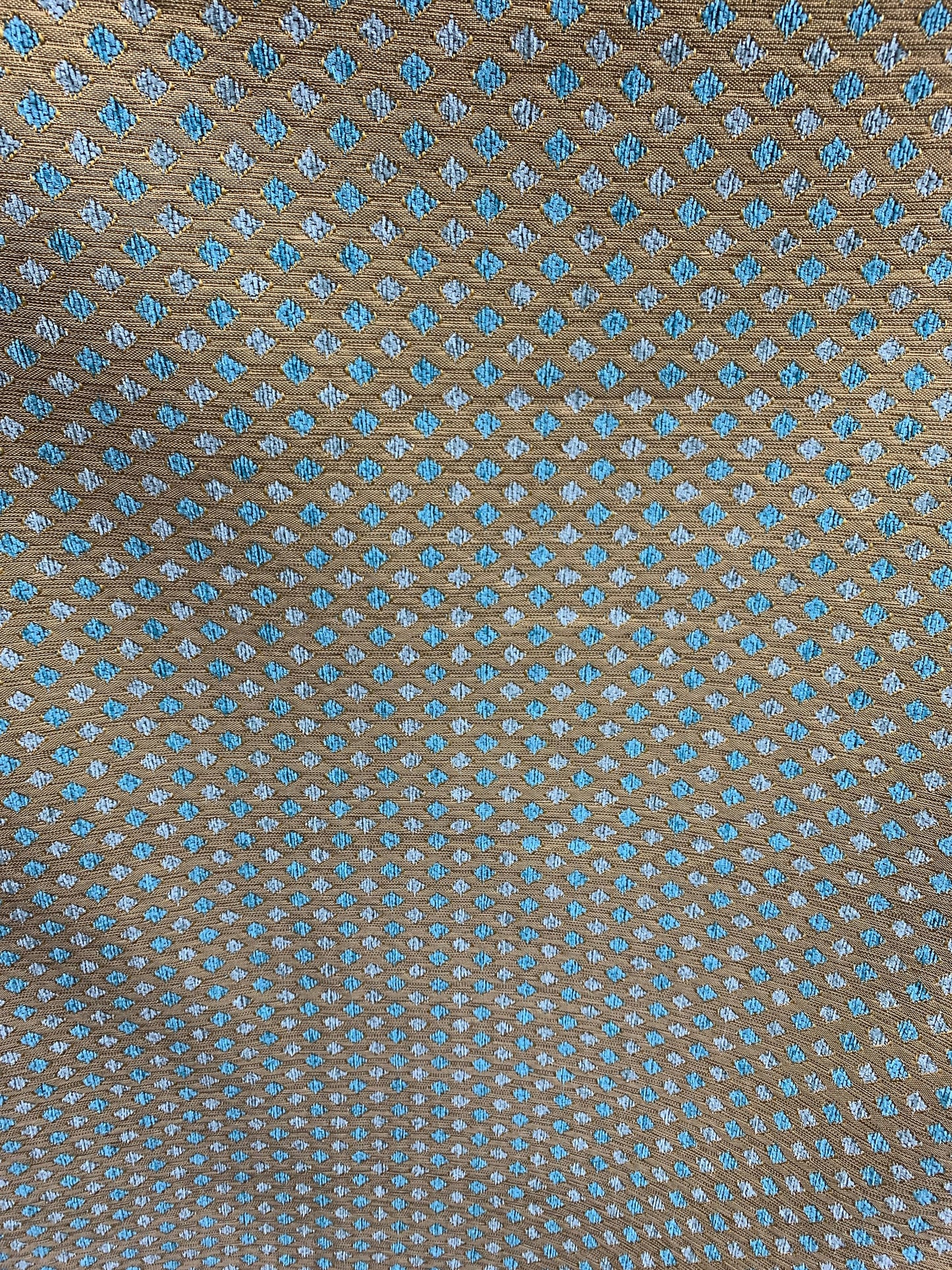 TURQUOISE BLUE GOLD Diamond Chenille Upholstery Brocade Fabric (56 in.) Sold By The Yard