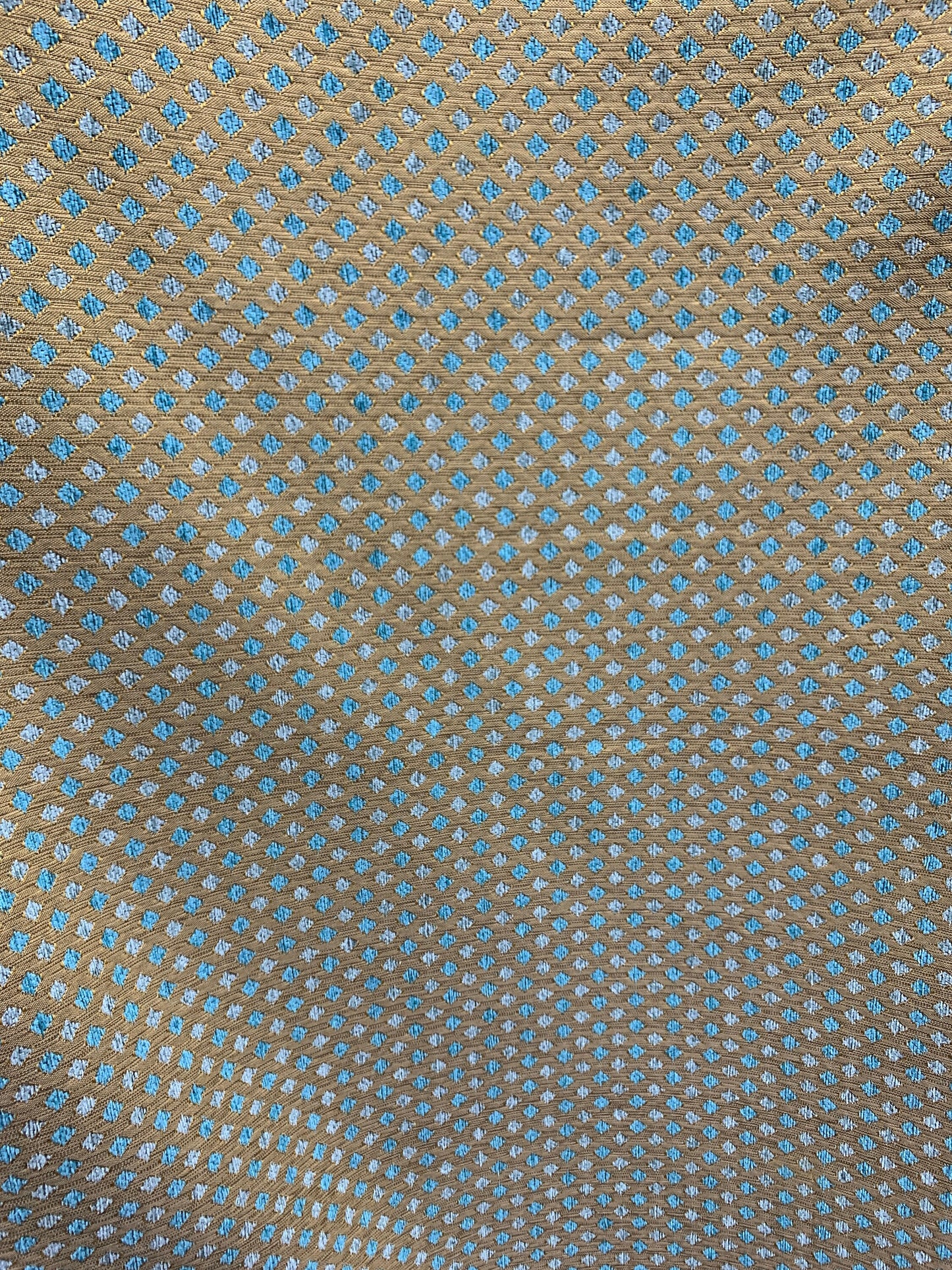 TURQUOISE BLUE GOLD Diamond Chenille Upholstery Brocade Fabric (56 in.) Sold By The Yard