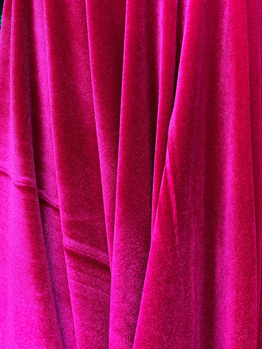 FUCHSIA PINK Polyester Stretch Velvet Fabric (60 in.) Sold By The Yard