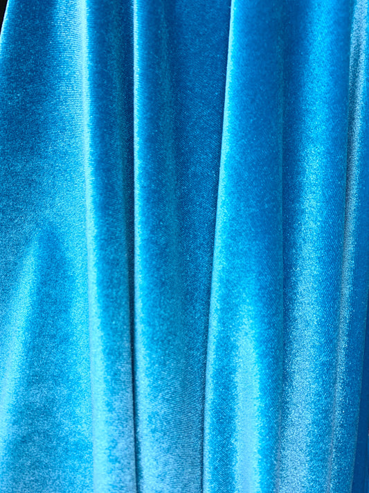 TURQUOISE BLUE Polyester Stretch Velvet Fabric (60 in.) Sold By The Yard