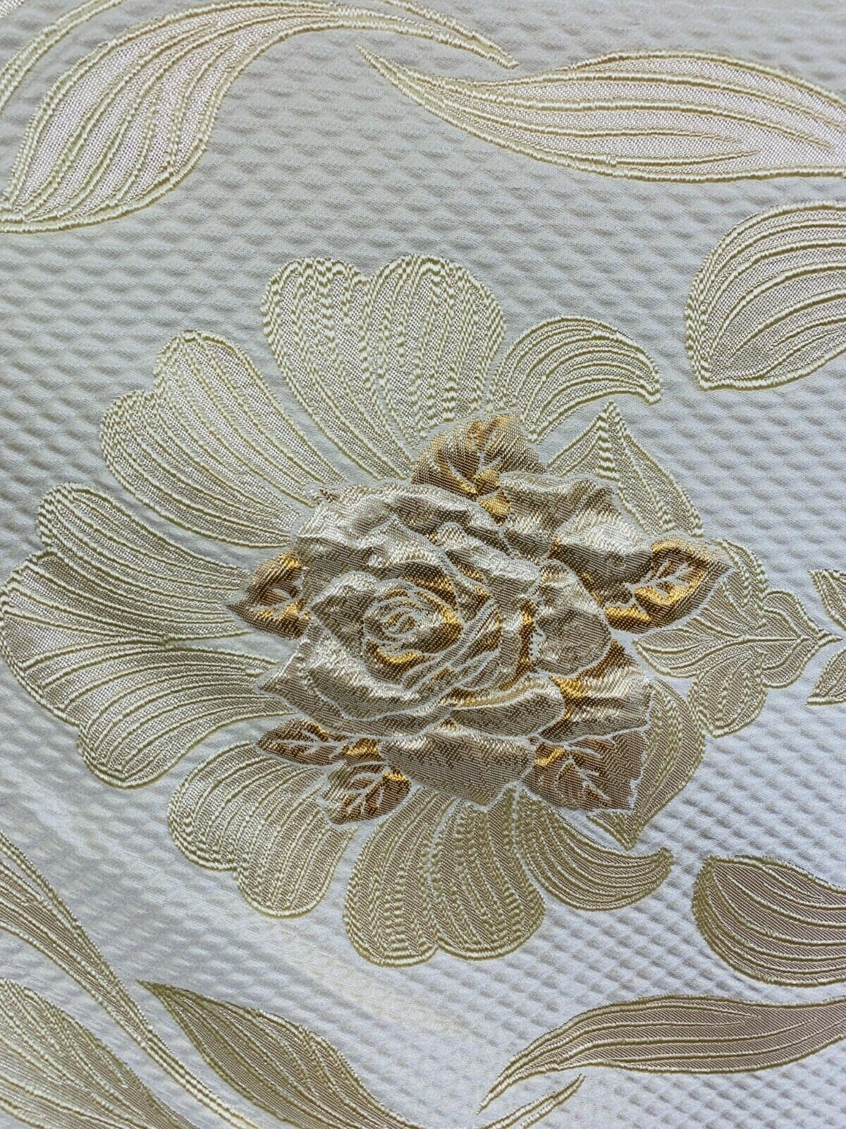 IVORY CHAMPAGNE GOLD Floral Brocade Upholstery Drapery Fabric (54 in.) Sold By The Yard