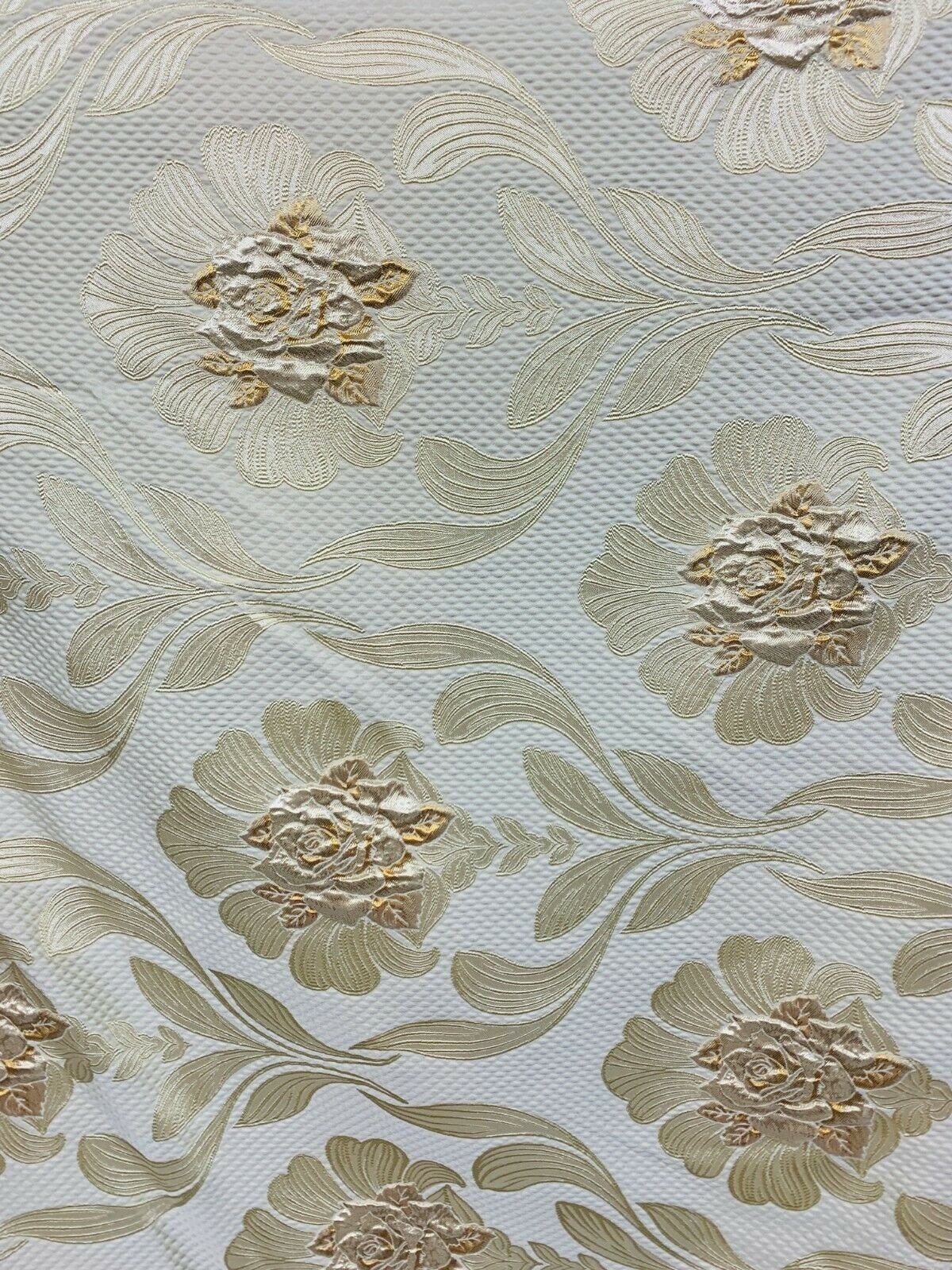 IVORY CHAMPAGNE GOLD Floral Brocade Upholstery Drapery Fabric (54 in.) Sold By The Yard